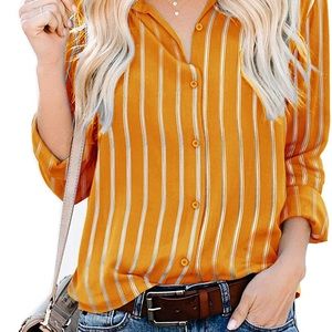 ZC & GF MUSTARD YELLOW stripe blouse button down NWT XL